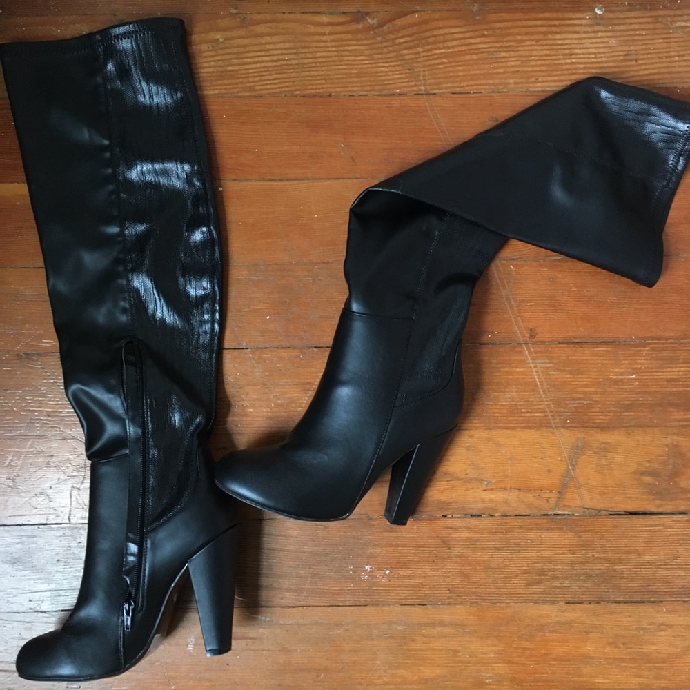 Leather over the knee heeled boots
